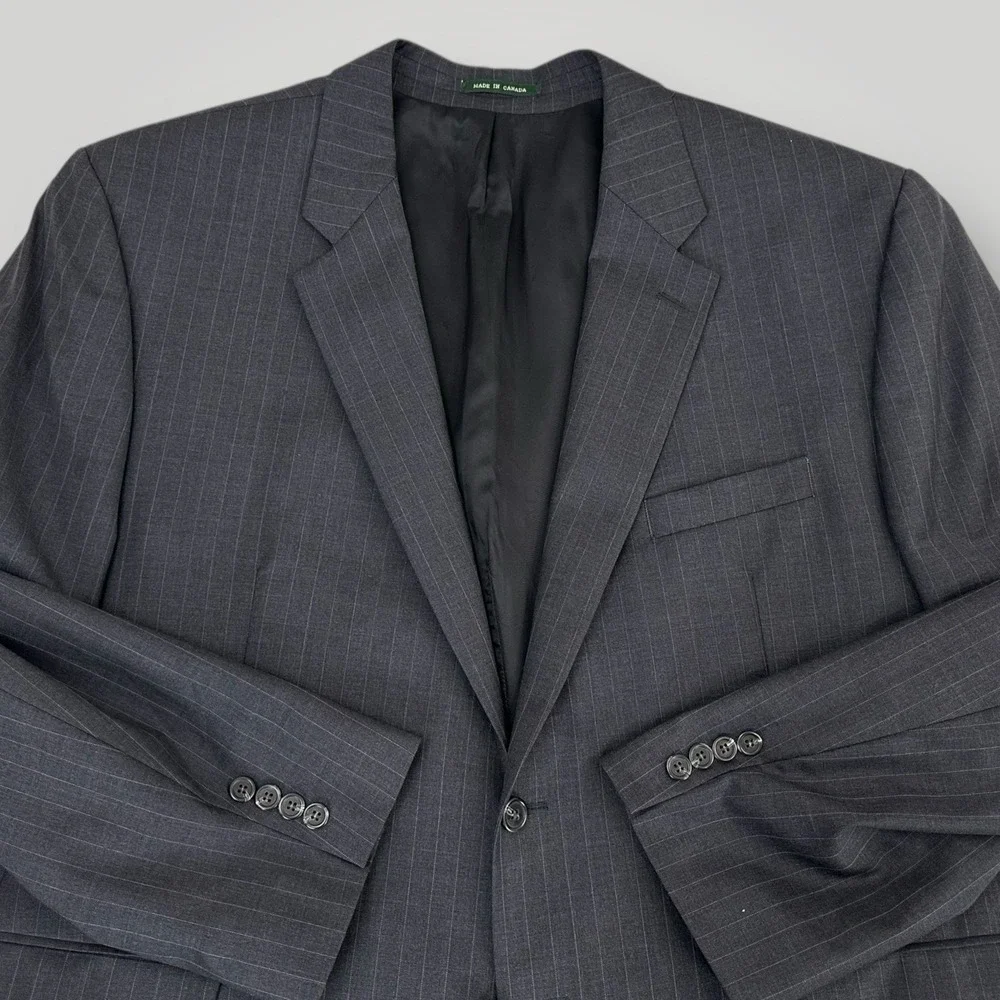 Lauren Ralph Lauren 100%‎ Wool Suit Jacket Men's 50 Reg Gray Pinstripe 2 Button
